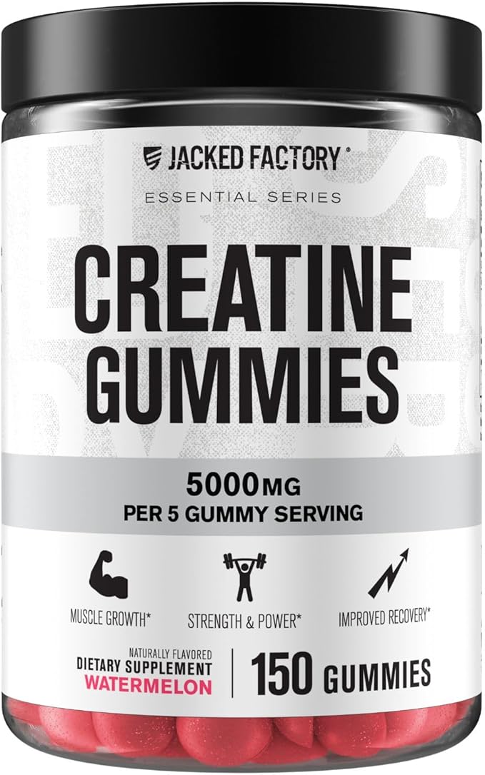 Jacked Factory Creatine Monohydrate Gummies 5g Daily Dose (1g per Gummy) - Creatine Gummy for Men and Women, Vegan-Friendly, Travel-Friendly, Third-Party Tested - 150 Gummies, Watermelon
