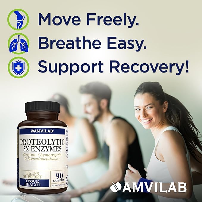 Proteolytic Enzymes 3X - Trypsin, Chymotrypsin & Serrapeptidase - Reduces Edema & Irritation from Tissue Injury - Supports Body Wellness & Recovery - Dietary Supplement - 90 Capsules