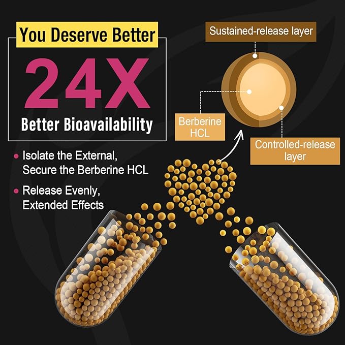 Berberine Supplement 1200mg - High Bioavailability Berberine HCL Microbeadlets,GLP-1 & AMPK Activator for Women Men 90 Vegan Capsules