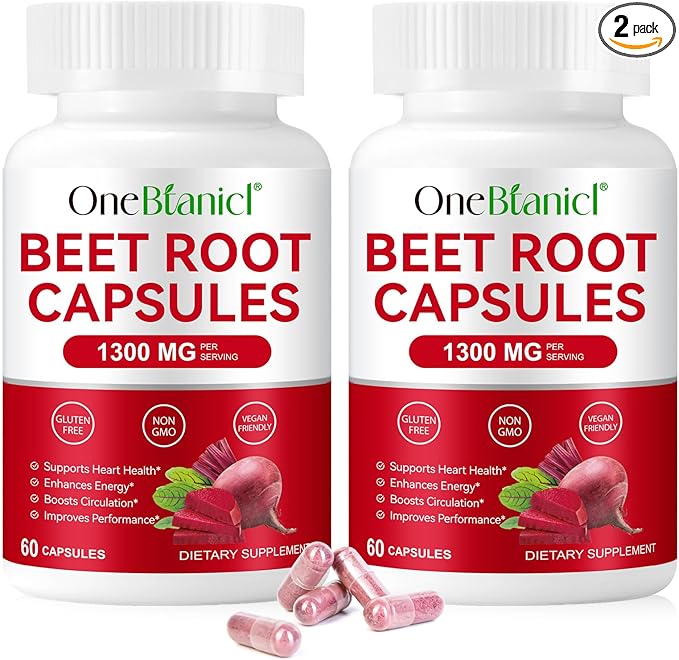 Organic Beet Root Capsules, Beetroot Capsules 1300mg, Beetroot Powder Supports Nitric Oxide Production, Blood Pressure, Enhances Energy, Digestive & Immune