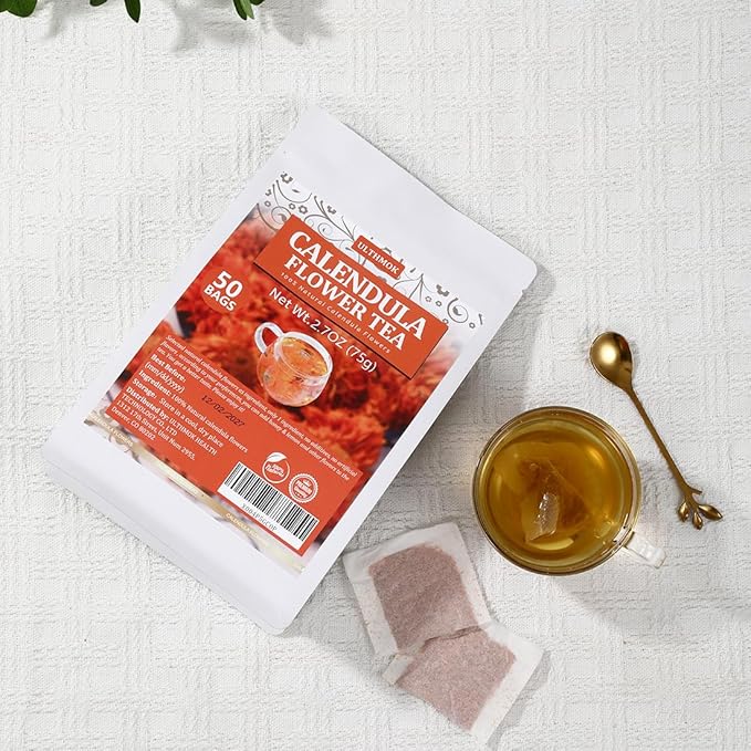 Premium 50 Calendula Flower Tea Bags, Made with 100% Natural Calendula Flowers,For Skin Health & Support Wellness, No Additives & Caffeine Free.