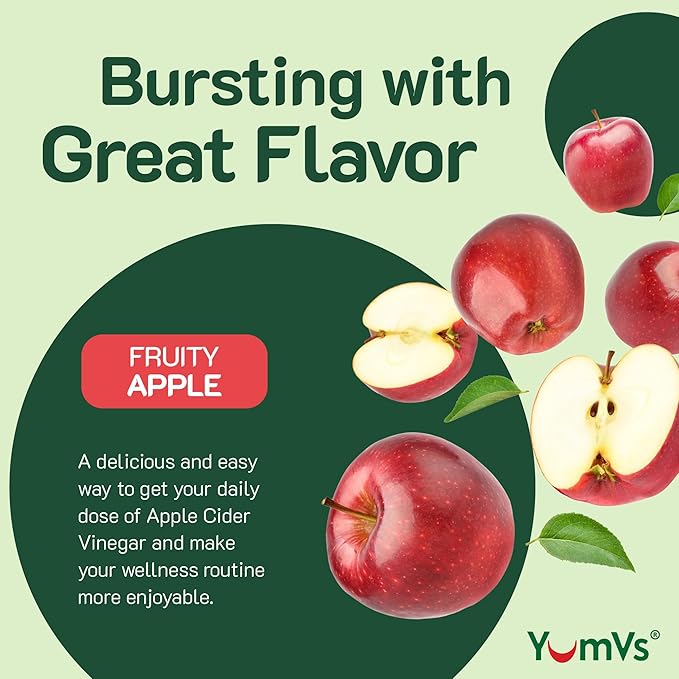 YUM-V'S Apple Cider Vinegar Gummies – ACV Gummies with Ginger & The Mother – Supports Metabolism, Vitality & Daily Wellness – Natural Apple Flavor Vegan, Non-GMO, Gluten-Free, Cider Gummy – 60 Count