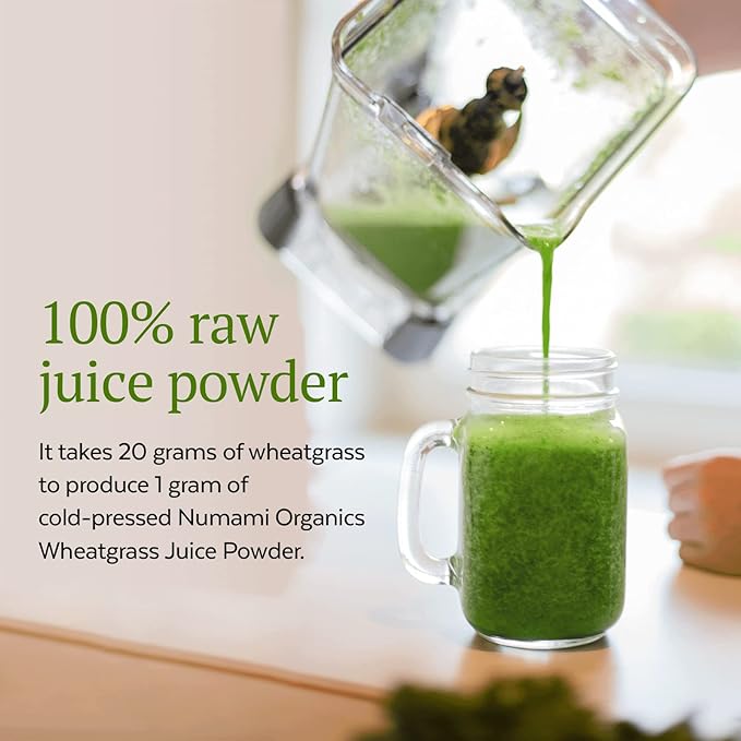 Numami Organic Wheatgrass Juice Powder - 100% Water Soluble, Grown in USA and USDA Certified Organic, 20 Times More Concentrated Than Raw Wheatgrass