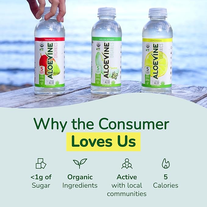 Aloe Vera Juice, No-Pulp Organic Aloe Vera Drink, Healthy Juice with Aloe Powder and Lemon Juice, 5 Calories, Low Sugar, No Artificial Ingredients, 16.9 oz, 12 Pack, Lemonade - Aloevine Organics