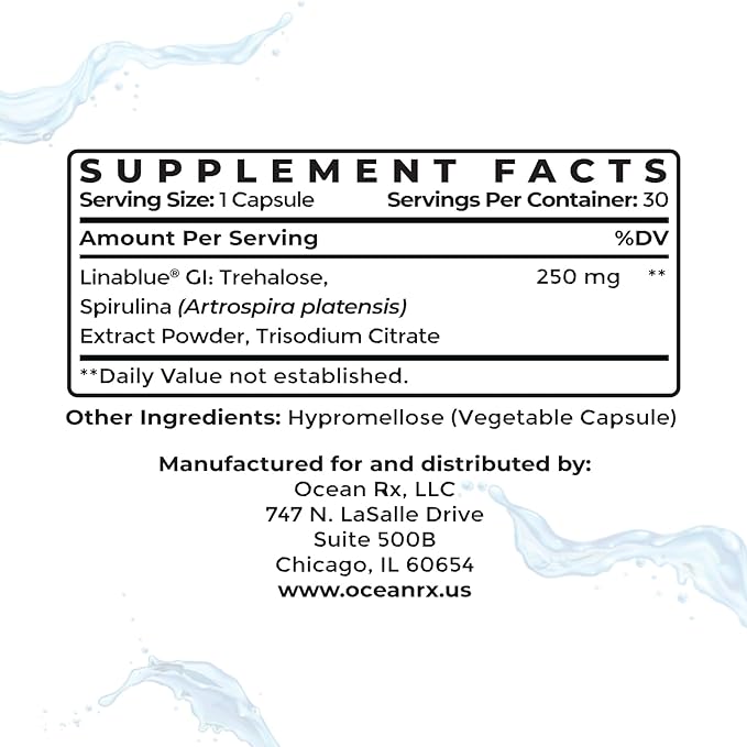 Organic Pure Blue Spirulina Capsules | Natural Superfood | Prebiotic Phycocyanin Supplement | Healty Skin, Oral Health, & Wound Recovery | 30 Serving Bottle