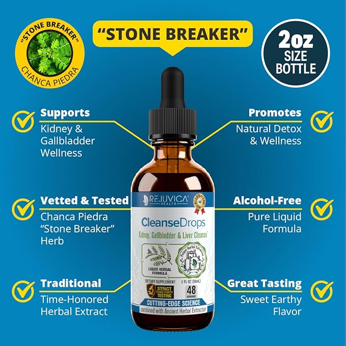 Rejuvica Health Cleanse Drops - Advanced Kidney & Gallbladder Cleanse Support Supplement - Liquid Delivery for Better Absorption - Chanca Piedra Used in Amazonian Rainforest