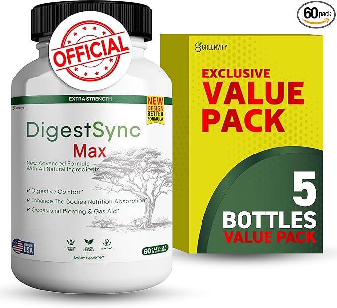 DigestSync Max Extra Strength Digestive Support, 60 Capsules, Gluten Free, Vegan, Natural Ingredients (5)