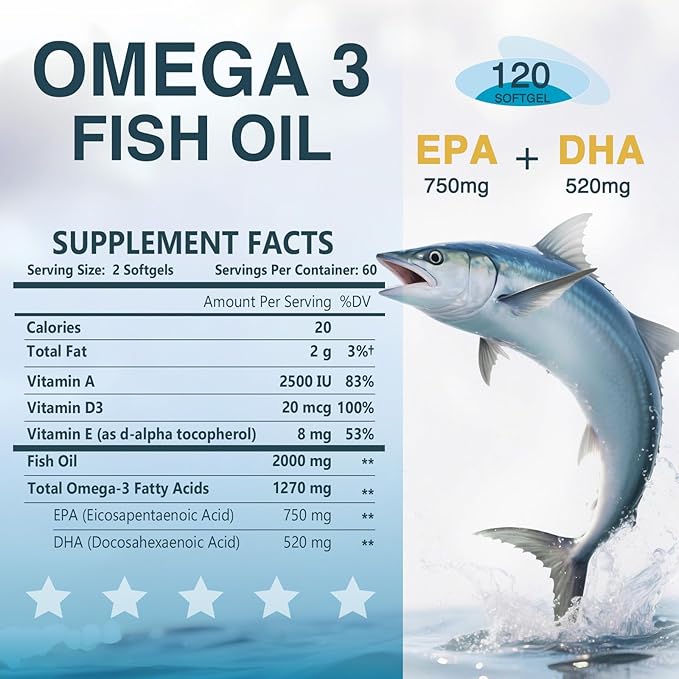 Triple Strength Omega 3 Fish Oil 2000 mg - EPA & DHA - Premium Burpless Fish Oil Omega 3 Supplements