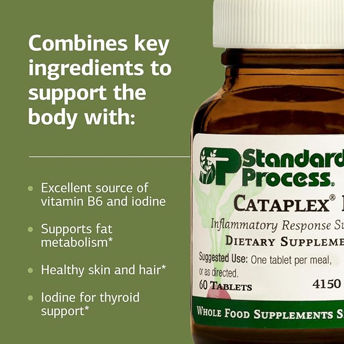 Standard Process Inc. Cataplex F - Whole Food Supplement, Thyroid Support, Metabolism, Skin Health, and Hair Health with Vitamin B6, Iodine, Flaxseed Oil - 90 Tablets