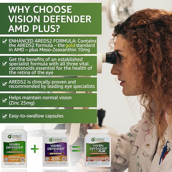 Vision Defender Plus Eye Supplement: AREDS2 Formula Vitamins, Minerals (Lutein, Zinc) Enhanced with Meso-Zeaxanthin for Complete Eyes/Eyesight Health Care & Support. 60 Easy-to-Swallow Vegan Capsules