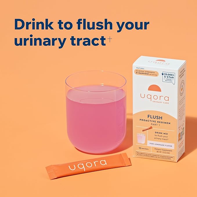 Uqora Flush - Urinary Tract* with D-Mannose, Vitamin C, Vitamin B6, Potassium, Magnesium & Calcium - Gluten-Free & Vegan - Pink Lemonade Flavor - 10 Packets (1 Pack)