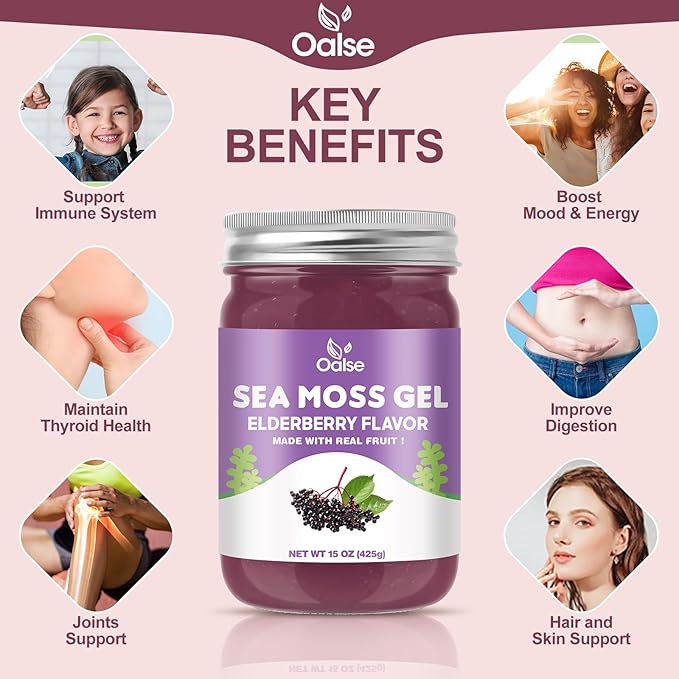 Irish Sea Moss Gel- Real Sea Moss and Elderberry Mixture - 15OZ Wildcrafted Sea Moss Advanced Gel-15OZ Elderberry Flavor