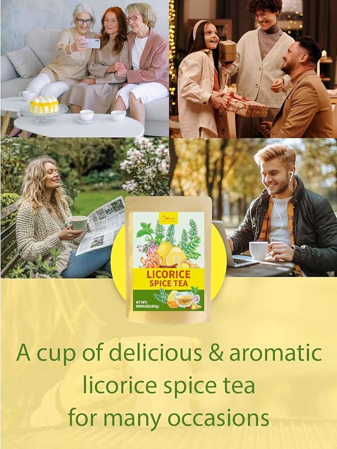TeeLux Licorice Spice Tea Bags, Licorice Root with Ginger & Cinnamon, Sweet & Spicy Taste, Caffeine Free, 80 Count
