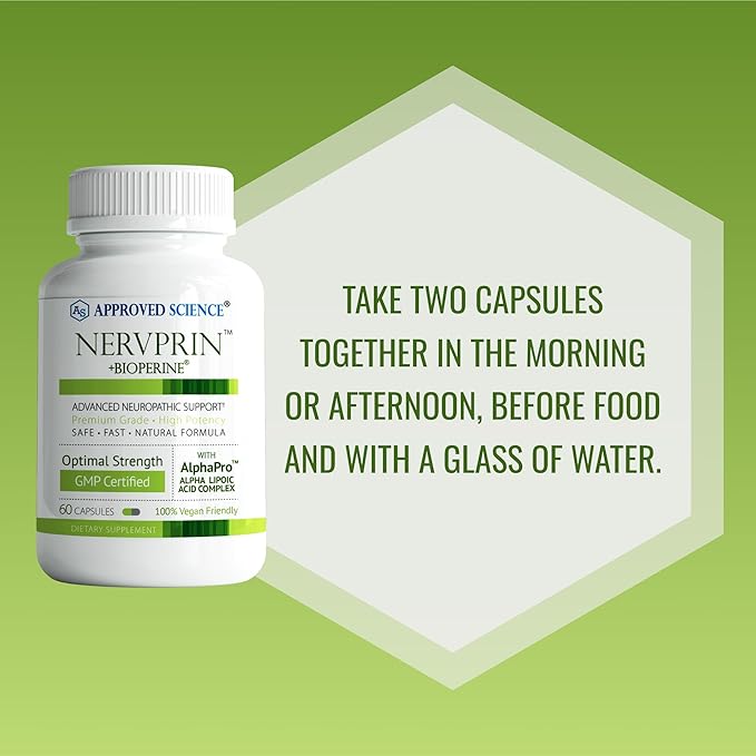 Approved Science Nervprin - Nerve Support - Benfotiamine, B12, R-Alpha-Lipoic Acid, Corydalis, Boswellia, BioPerine - 180 Capsules - Made in The USA