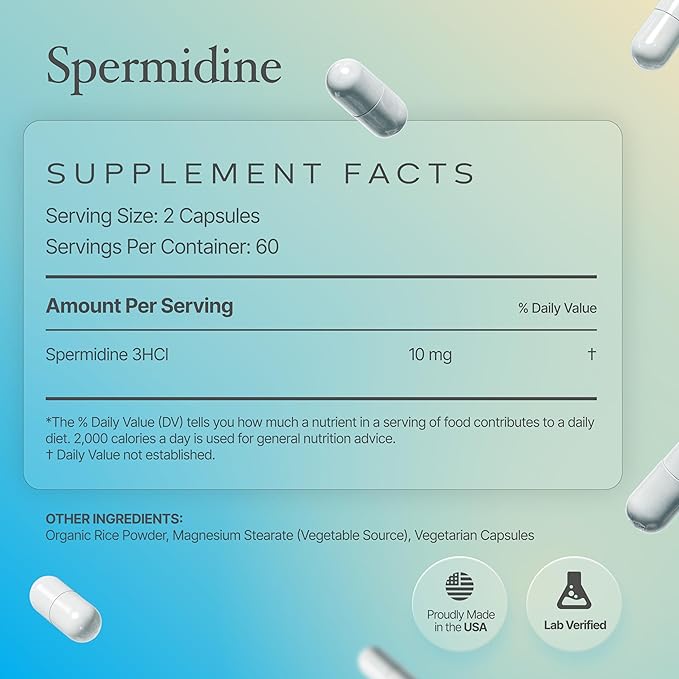 Spermidine Capsules πππ¨π§ππ‘ ππ₯ππ 99% Concentration 100x More Potent Than Wheat Germ Extract for Anti-Aging DNA Telomere Support
