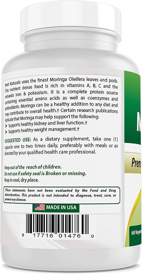 Best Naturals Moringa Superfood 500 mg 60 Veggie Capsules