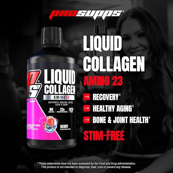 PROSUPPS Amino23 Liquid Collagen Shots, Berry - Collagen Peptide Post Workout Supplement Supports Healthy Aging, Joints, Skin & Hair - Gluten-Free & Zero Sugar - 16 Servings
