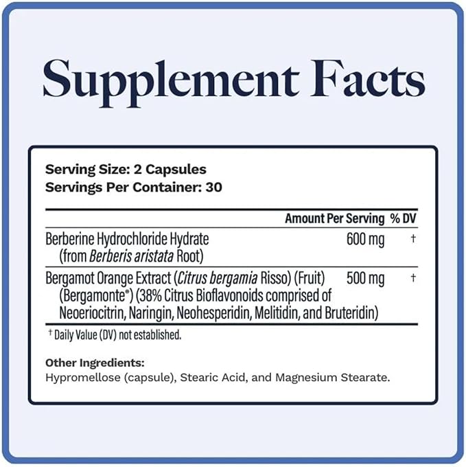 Berbercol | 500mg Citrus Bergamot (as Bergamonte) & Berberine | Naturally Supports Heart Health and More | 60 Capsules