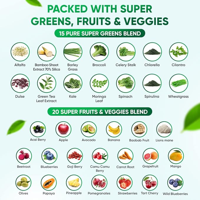 Sugar-Free Real Organic Fruits, Super Greens and Veggies Gummies | 35+ Nutritious & Healthy Greens, Fruits, and Vegetables for Improved Immunity, Skin Health & Energy Boost|60 Vegan Gummies