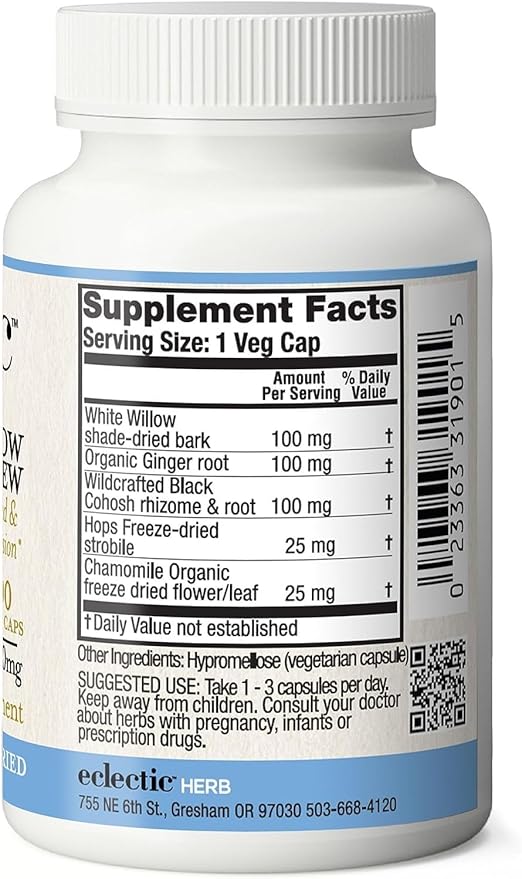 Eclectic Institute Raw Fresh Freeze-Dried Non-GMO White Willow - Feverfew | Support Body's Response to Occasional Pain | 90 CT (350 mg)