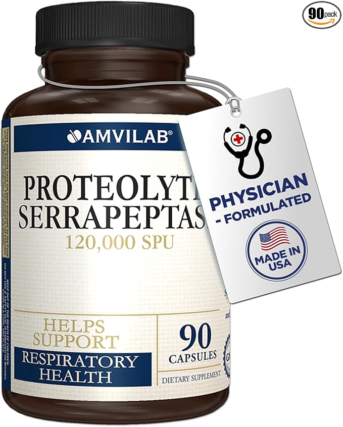 Proteolytic Serrapeptase Enzymes - 120,000 SPU - Supports Circulation, Digestion & Respiratory Health - Supports Sinus & Immune Health - Recovery Boost - Dietary Supplement - 90 Capsules