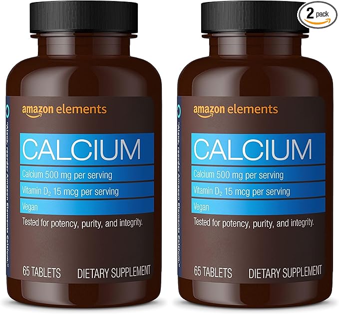 Amazon Elements Calcium Plus Vitamin D2, 65 Tablets (2 Month Supply) (Packaging May Vary) (Pack of 2)
