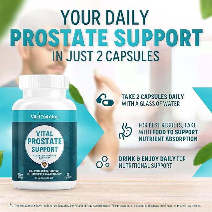 Vital Prostate Support Supplement for Men – Multiphase Herbal Formula with Saw Palmetto, Beta-Sitosterol & Zinc – Urinary Flow, Bladder Comfort & Prostate Health Supplements for Men – 30 Days Supply