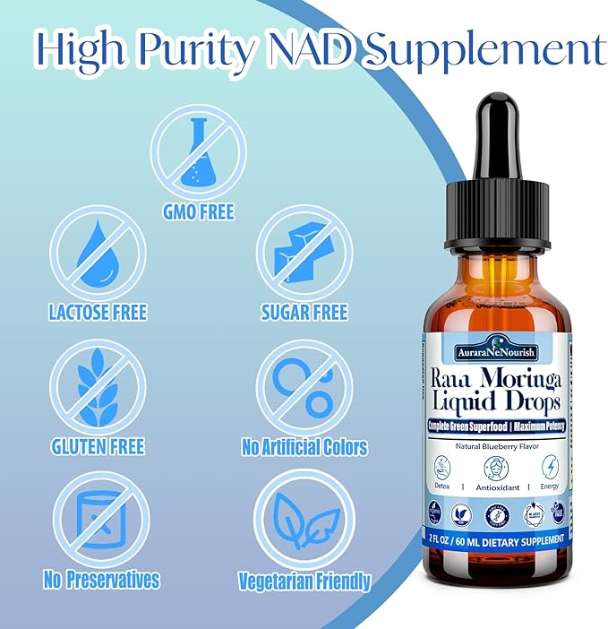 Organic Moringa Oleifera Leaf Liquid Drops, 100% Antioxidant Green Superfood Blend of Barley Grass, Wheatgrass for Energy Immune, 6X Absorption Stronger Than Moringa Capsules Powder Oil