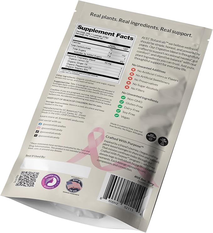 Digestive Blend Functional Hard Candy | Nausea, Travel Sickness, Stomach Gut Upset | Organic Lemon, Ginger, Peppermint, Slippery Elm | Gluten-Free, Non-GMO, Vegan - 24 Count (Pack of 1)