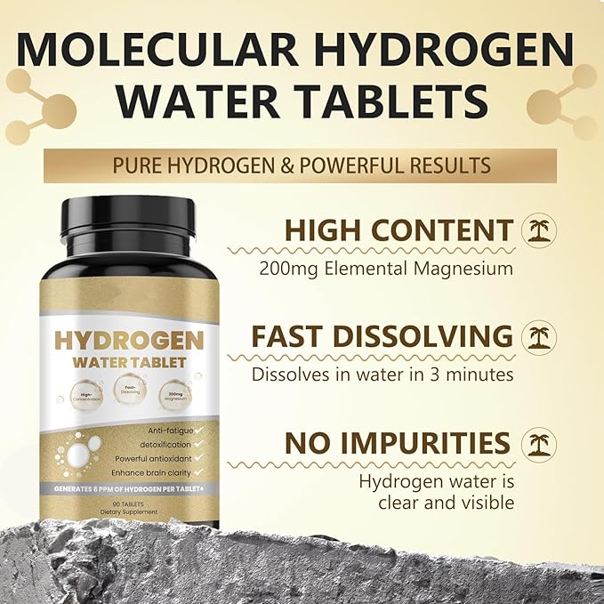 Hydrogen Tablets for Drinking Water, H2 Tabs, Brain Health & Cognitive Support, Colorless, Odorless, Slightly Sweet Taste, Dissolves Within 3 Minutes 90 Count (1)