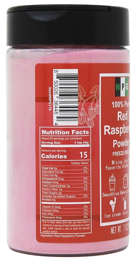 NPG Freeze Dried Red Raspberry Juice Powder 7 Oz, Seedless Fine Superfood Powder for Flavoring, Coloring, Baking, Smoothies, Purees, and Acai Bowls, All Natural