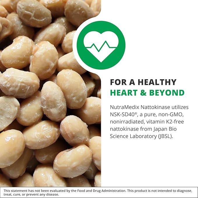 NutraMedix Nattokinase Supplement - Nattokinase 2000 FU per Serving - Formulated for to Support Heart Health and Healthy Circulation - Gluten + Dairy-Free (60 Capsules)