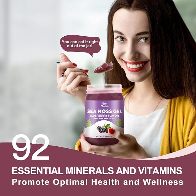 Irish Sea Moss Gel- Real Sea Moss and Elderberry Mixture - 15OZ Wildcrafted Sea Moss Advanced Gel-15OZ Elderberry Flavor