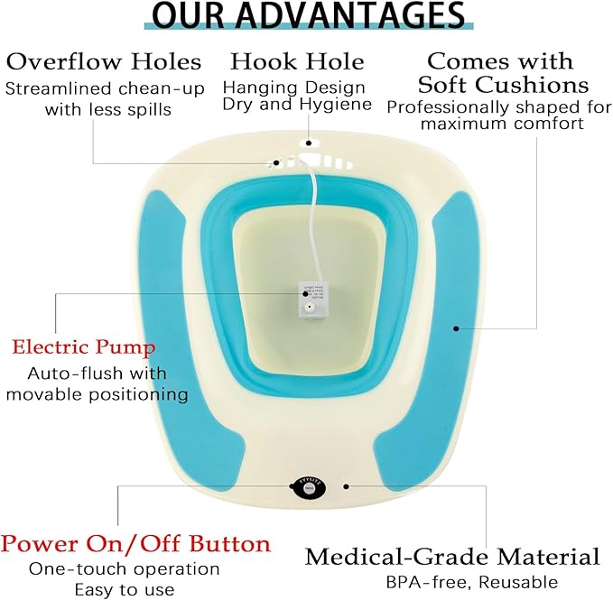 Electric Sitz Bath, Sitz Bath for Hemorrhoids, Sitz Bath for Toilet Seat, Sitz Bath for Postpartum Care, Sits Bath for Women Men Adults, Sitz Bath Soak Salts Basin, Hip Bath Bowl, Foldable, Blue