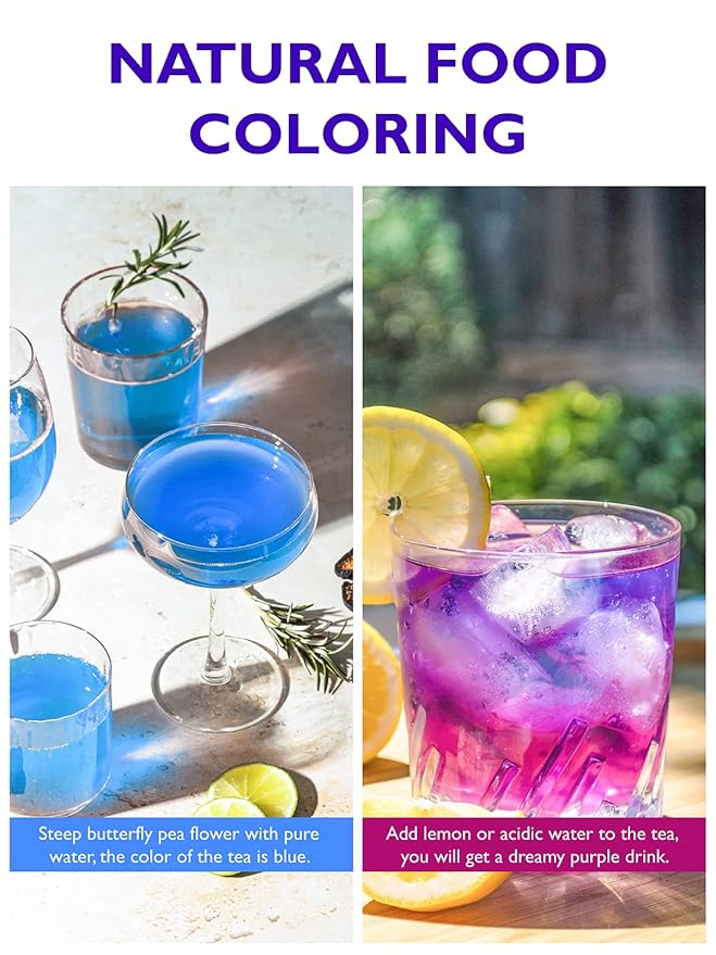 TeeLux Butterfly Pea Flower Tea Bags - Premium Dried Butterfly Pea Flower for Blue & Purple Drinks and Food Coloring, 30 Tea Bags