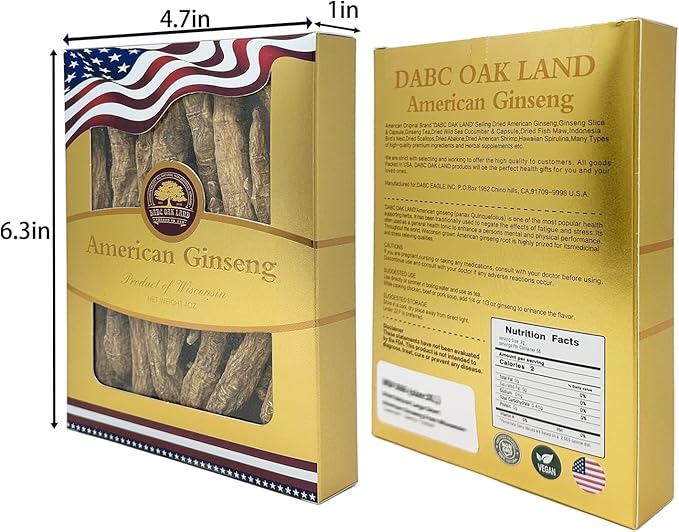 Wisconsin American Ginseng, American Wisconsin Ginsengss Slices Root 西洋参/花旗参 Energy for Men & Women Ginseng in Soup, Tea Smoothies 4 Ounce Box of 2 Medium Long-Branch