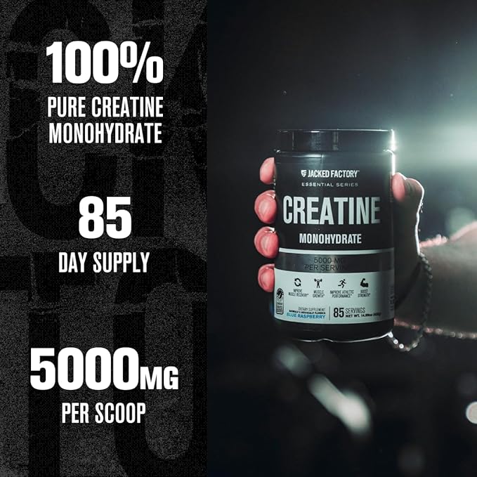 Jacked Factory Flavored Creatine Monohydrate Powder 425g - Creatine Supplement for Muscle Growth, Increased Strength, Enhanced Energy, & Improved Athletic Performance - 85 Servings, Blue Raspberry