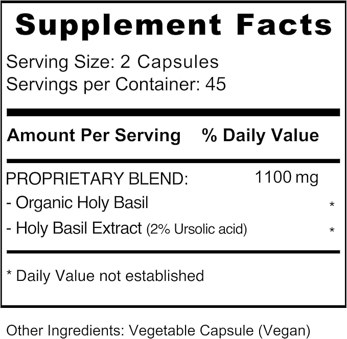 Jiva Botanicals Holy Basil Capsules - Premium Holy Basil Extract with Tulsi Powder - Ayurvedic Herb Alternative to Tincture -90 Vegan Capsules