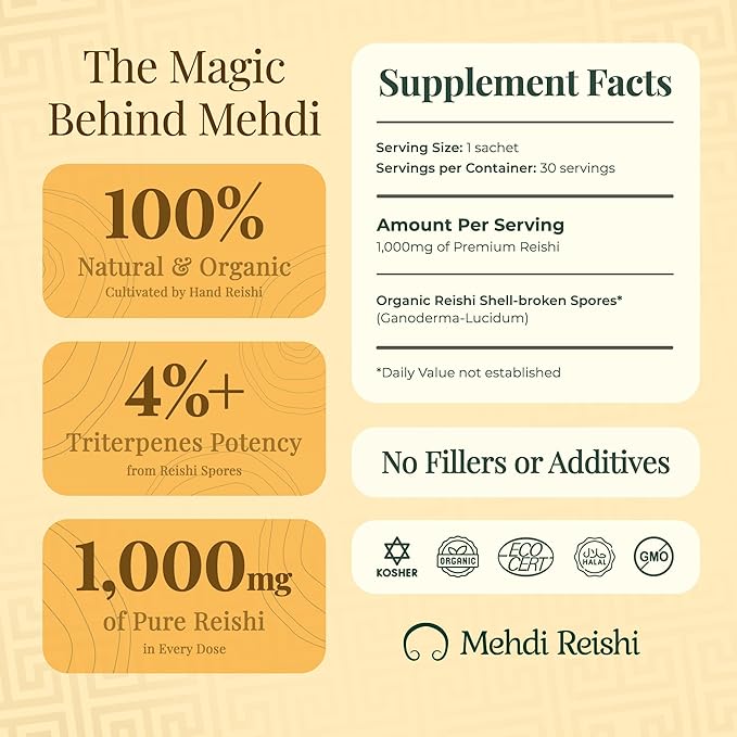 Organic Reishi Mushroom Spores 30 Servings - 100% Pure, Premium and Organic Spores-Ganoderma Lucidum, Lingzhi - High Potency Triterpenes (30 Grams)