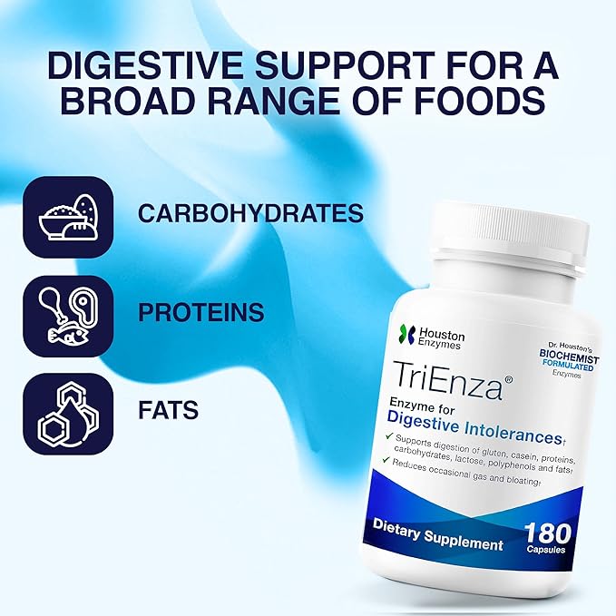 TriEnza Digestive Enzymes for Women & Men, Digestive Enzyme Supplements for Proteins, Carbs, Fats & Polyphenols Help Break Down Wheat, Dairy, Soy, 180 Capsules (90 Doses)