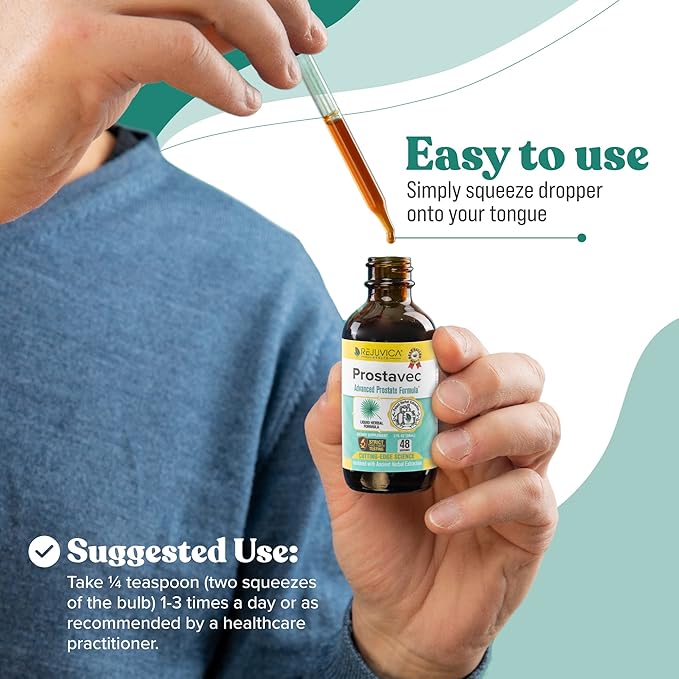 Prostavec Advanced Prostate Support Supplement - Liquid Formula for Faster Absorption with Pygeum, Saw Palmetto, Stinging Nettle + Turmeric & Damiana - Vegan, Non-GMO - 4 fl oz