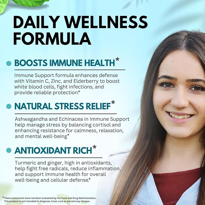 Elderberry Immune Support Supplement 8-in-1 Formula with Echinacea, Vitamin C & Zinc, Vitamin D 5000 IU, Turmeric, Ginger, Ashwagandha – 60 Capsules (Pack of 2)