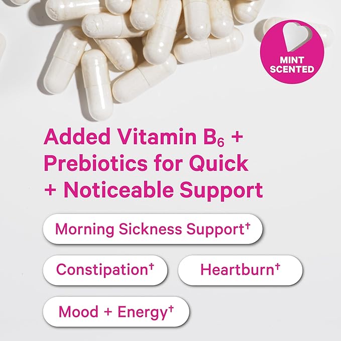 Pink Stork Prenatal Probiotics for Women - 50 Billion CFUs, Vitamin B6, Prebiotics, Morning Sickness, Gut Microbiome, Immune Support, Pregnancy Must Haves, Mint Essence - 30 Capsules