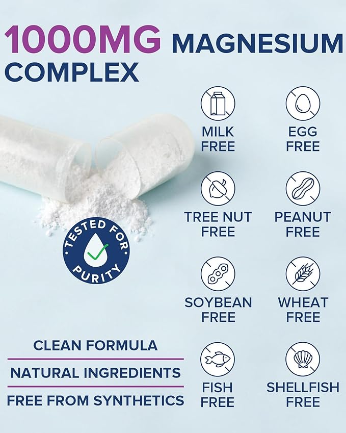 Terranics 5 in 1 Magnesium Complex Supplement 1000mg - 5 Forms High Absorption Magnesium Glycinate Citrate Malate Aspartate Gluconate for Sleep Heart Health - Non-GMO 240 Vegan Capsules