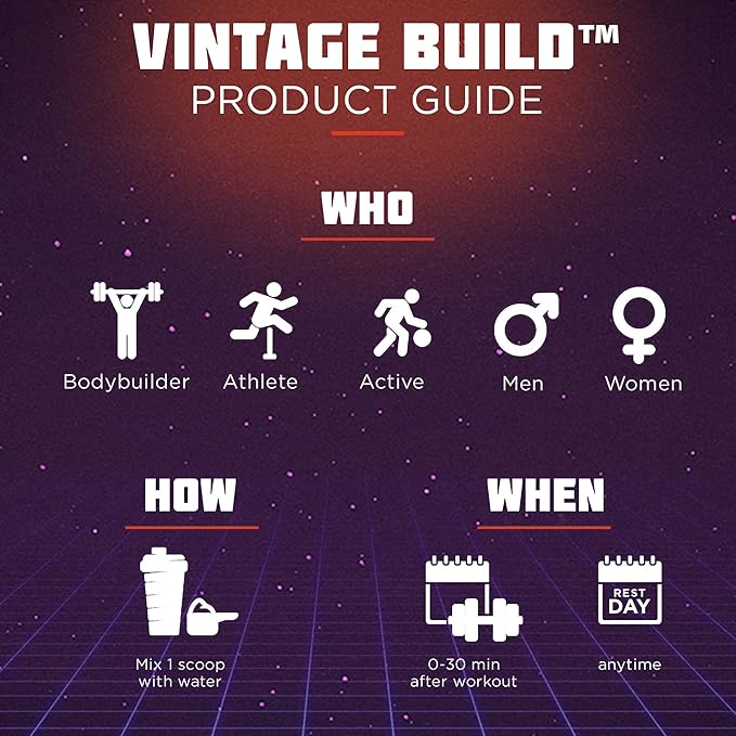 Vintage Build β Post Workout Recovery & Muscle Building Powder Drink for Muscular Strength & Growth - Reduces Soreness β Creatine Monohydrate, BCAAs, L-Glutamine β Fresh Berries Flavor β 377g