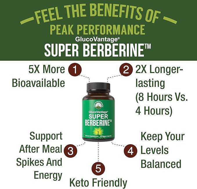 Dihydroberberine Super Berberine Supplement - GlucoVantage® 200mg Now 5X More Effective Than Regular Berberine HCL Powder Capsules. Metabolism Support Keto Friendly Plus Vegan Extract Pills