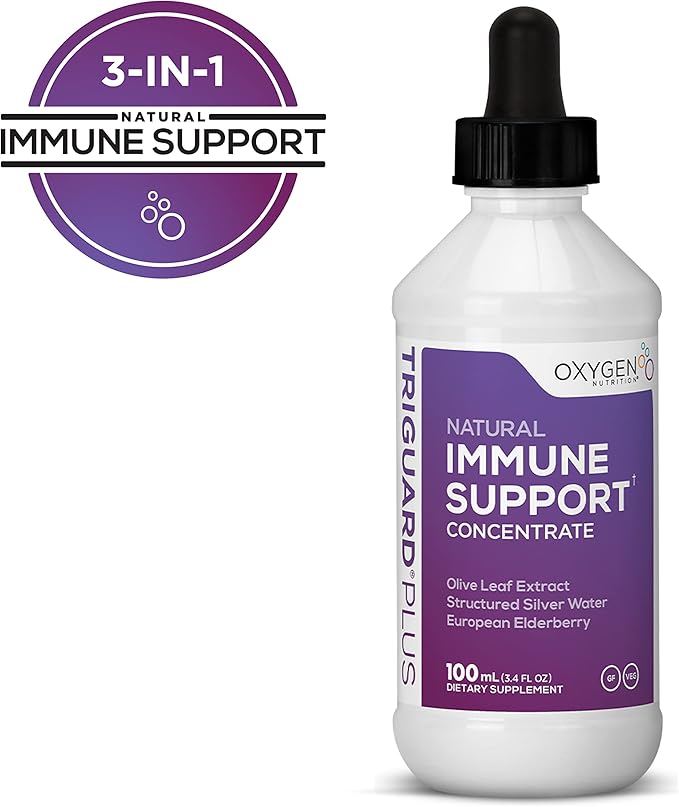 Triguard Plus Concentrate | Colloidal Silver, Sambucus Elderberry Extract & Olive Leaf Extract, 3-in-1 Liquid Immune Support | Powerful Immune System Booster | Great Taste - 3.4oz / 100ml, Made in USA