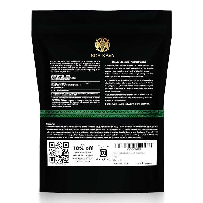 Vanuatu Koa Kava Kava Powder - Premium Noble Waka Kava Tea made from Lateral Roots in Vanuatu for Authentic Relaxation. 8 oz.