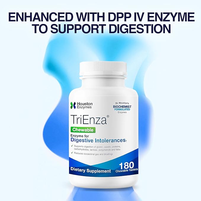 TriEnza - Digestive Enzyme Supplement for Gluten, Casein, Soy, Proteins, Carbohydrates, Fats & Polyphenols - Digestive Enzymes for Women & Men (180 Chewable Tablets)