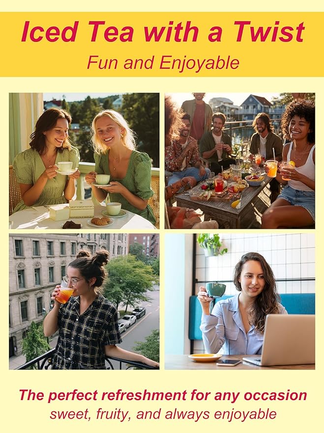 TeeLux Mango Peach Iced Tea, Rosehips Tea with Hibiscus & Chamomile & Lemon Balm, Refreshing Tart & Sweet Taste, Caffeine Free, 100 Count